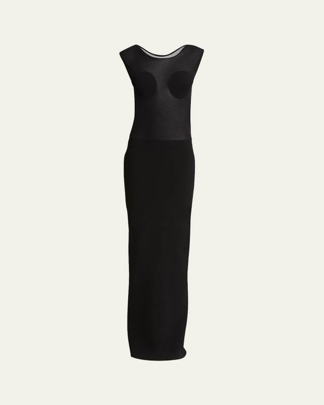 Platano Long Sheer Open-Back Gown